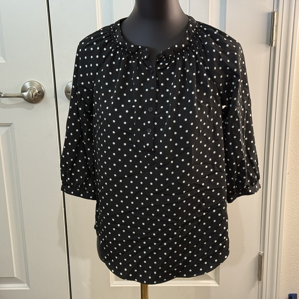 Lauren Ralph Lauren Women's Black & White Fajola‎ Polka Dot Top Petite XS
